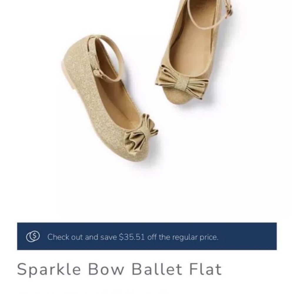 JANIE AND JACK Gold Sparkle Bow Ballet Flats